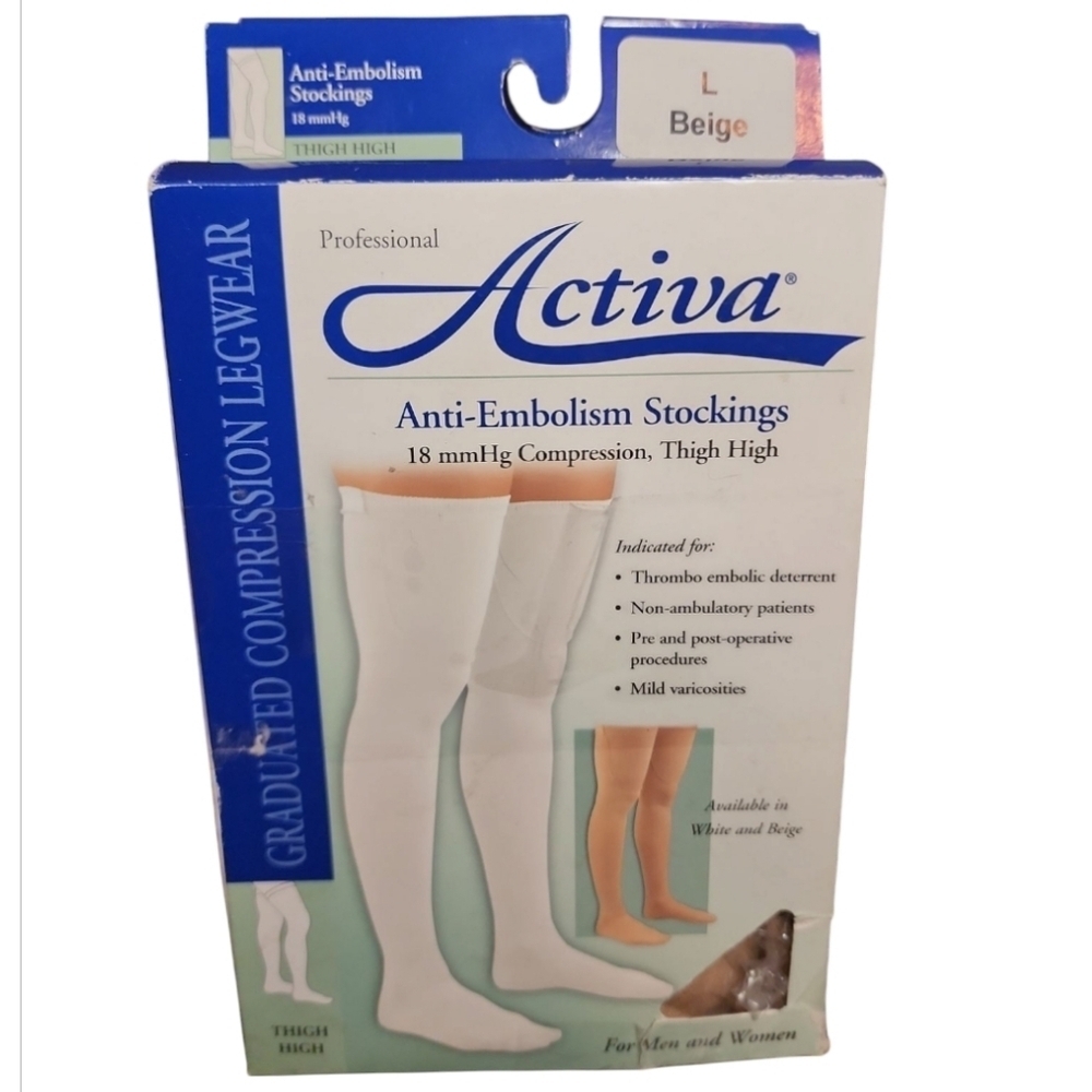 Activa Anti-Embolism 18 mmHg Compression Thigh High Stockings Beige Large 1 Pair